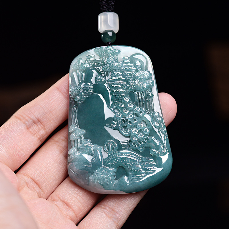 Vintage Necklace - Натуральный бирманский нефритовый кулон-амулет с пейзажным