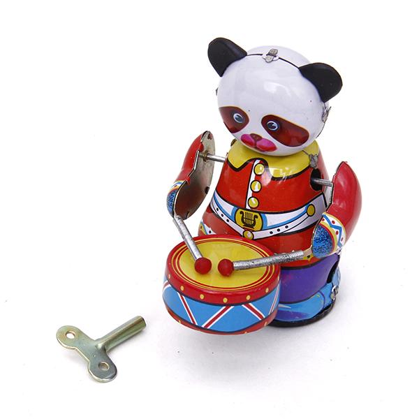 Vintage Collectible Figures - Металлическая заводная игрушка-панда-барабанщик в винтажном стиле,
