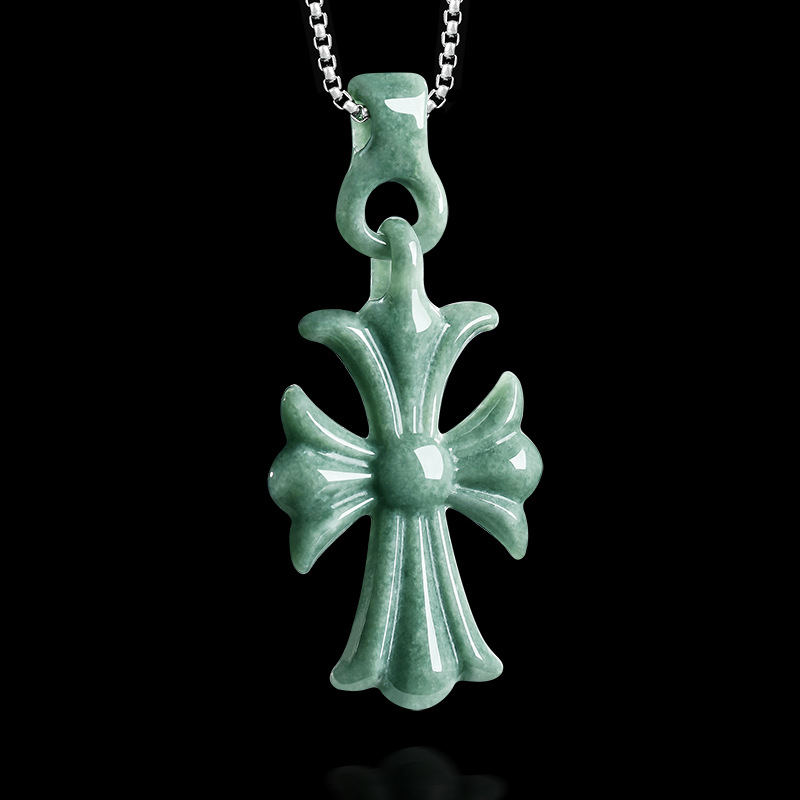 Vintage Necklace - Натуральный бирманский жадеитовый кулон-крест, ожерелье, дизайнерские
